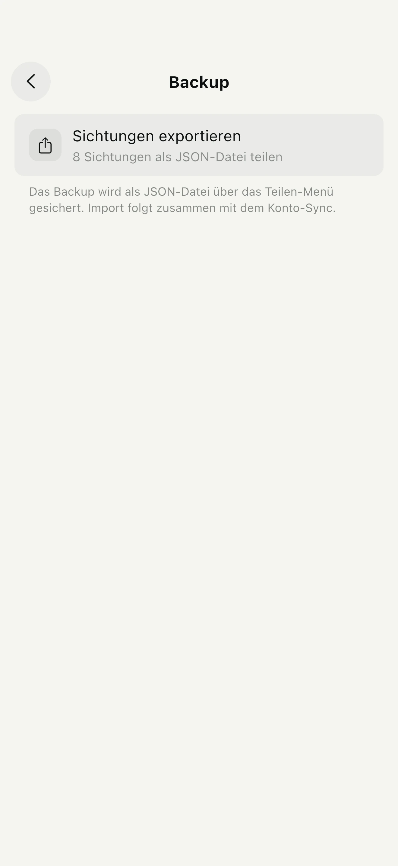 MODE-1090-Seite für JSON-Sicherungen