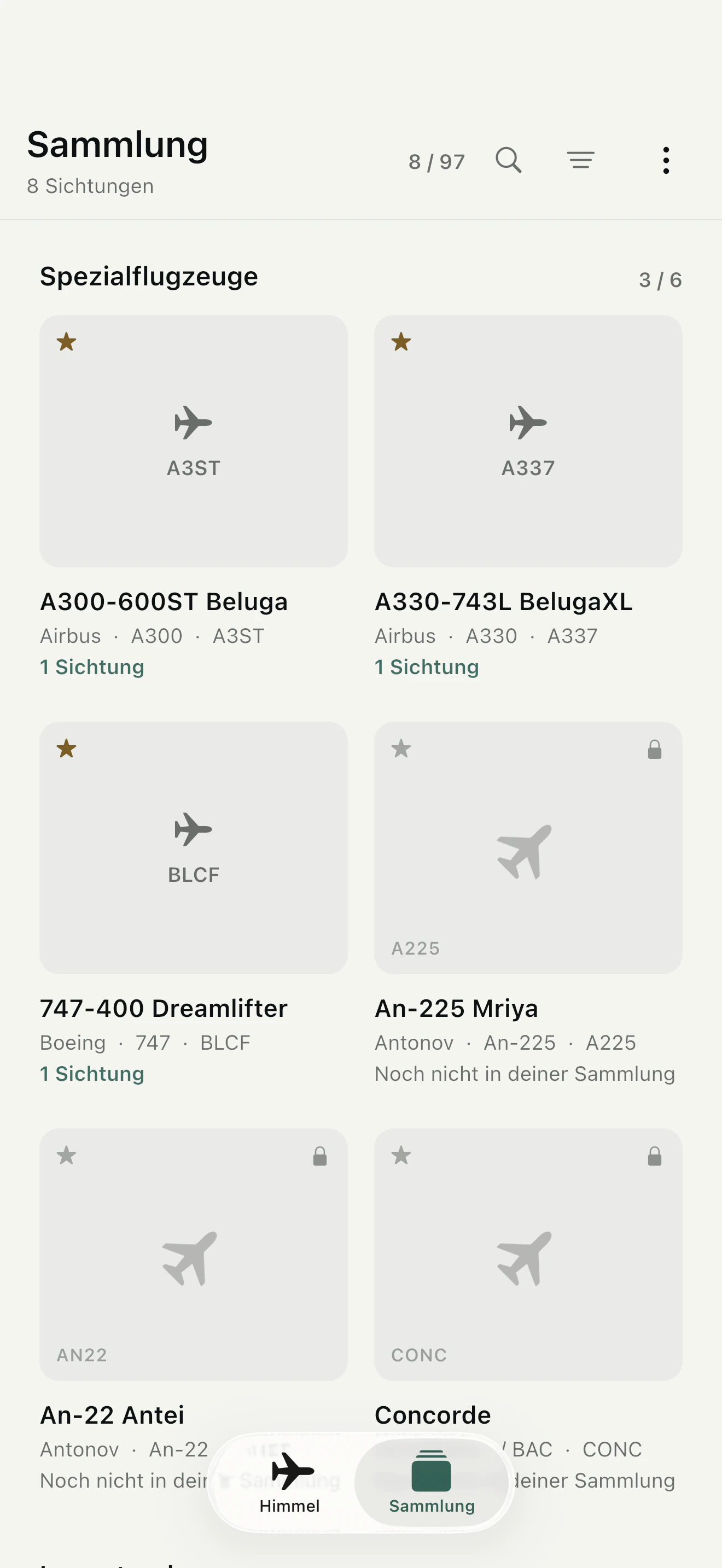 Eine gefüllte MODE-1090-Flugzeugsammlung