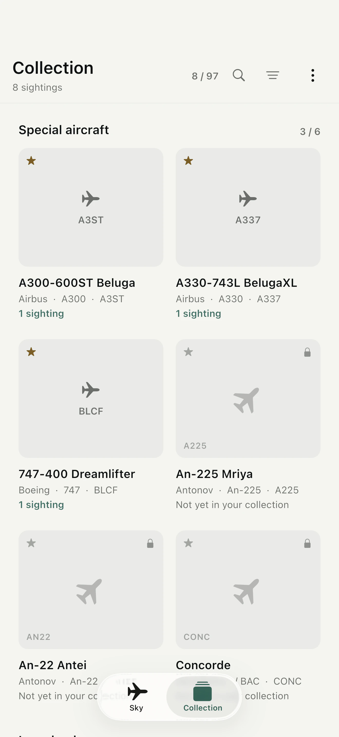 A populated MODE 1090 aircraft collection