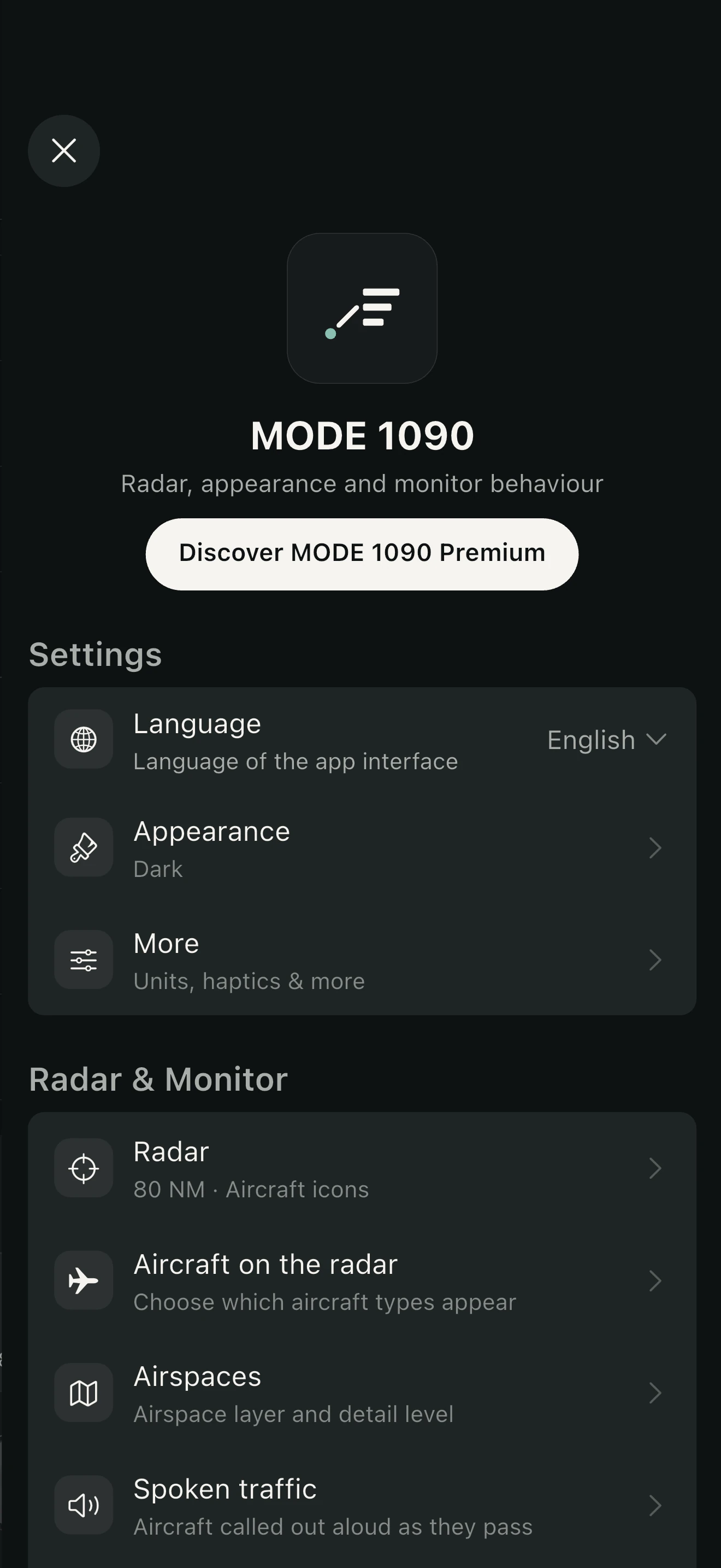 MODE 1090 settings on iPhone