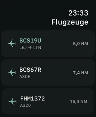 Flugzeuge in der Nähe auf der Apple Watch