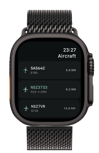 Nearby aircraft in a dark Apple Watch Ultra 3