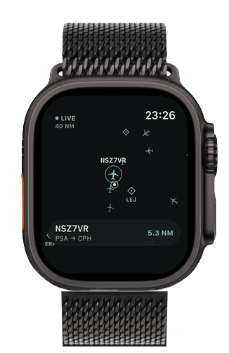 MODE 1090 live radar in a dark Apple Watch Ultra 3