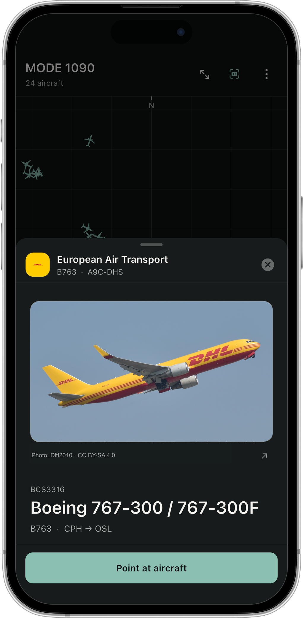 A9C-DHS aircraft details in MODE 1090