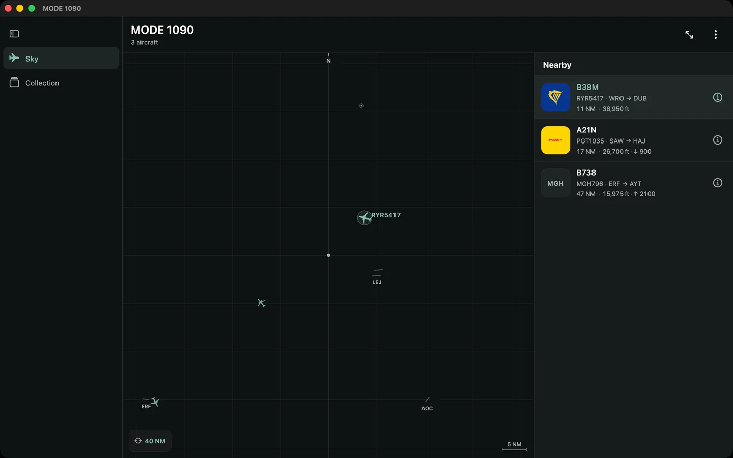 MODE 1090 live radar on iPad and Mac