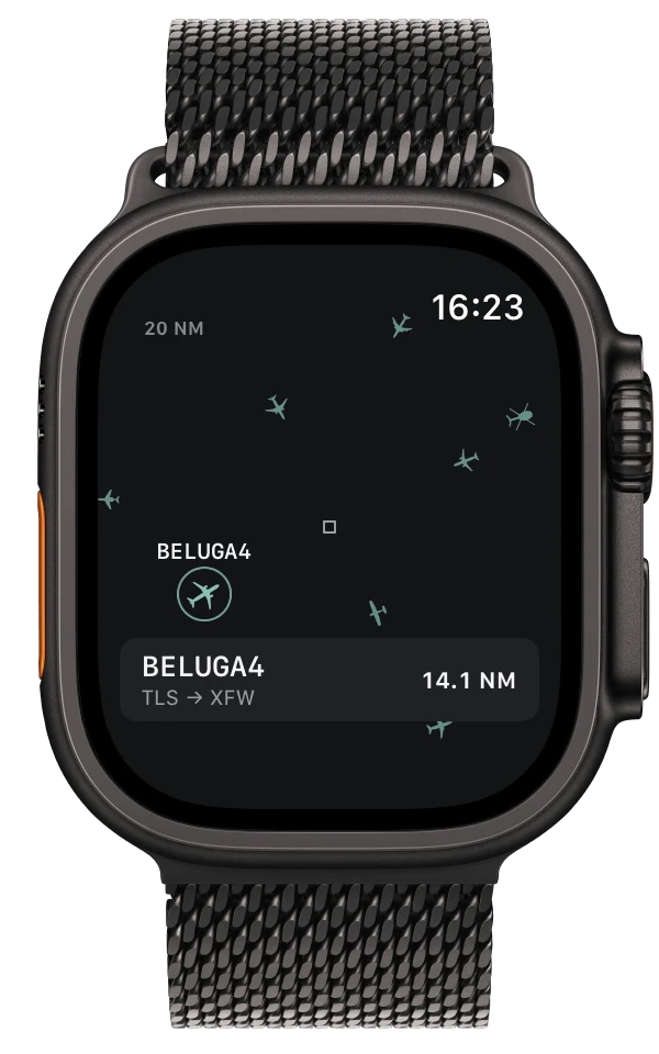 Nearby aircraft on Apple Watch Ultra 3 with Milanese Loop
