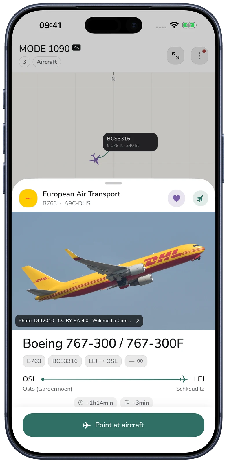 MODE 1090 aircraft details on iPhone 17 Pro Max