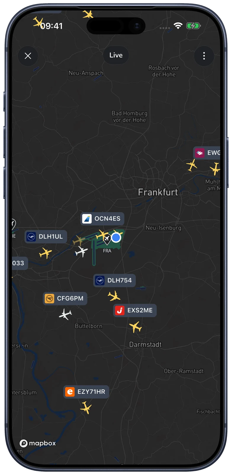 MODE 1090 · Udforsk flykortet i realtid
