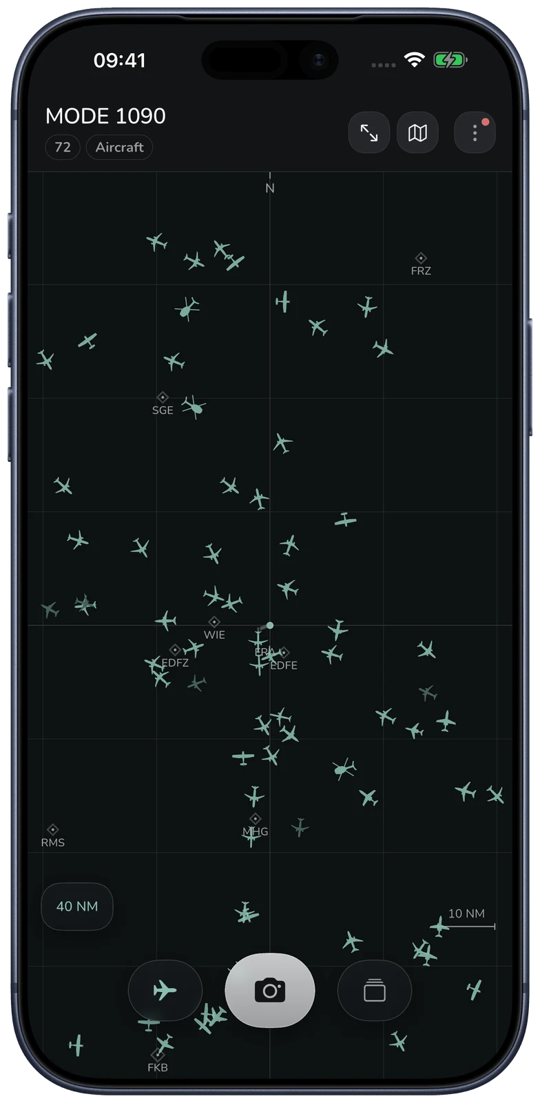 MODE 1090 · Your nearby sky, at a glance