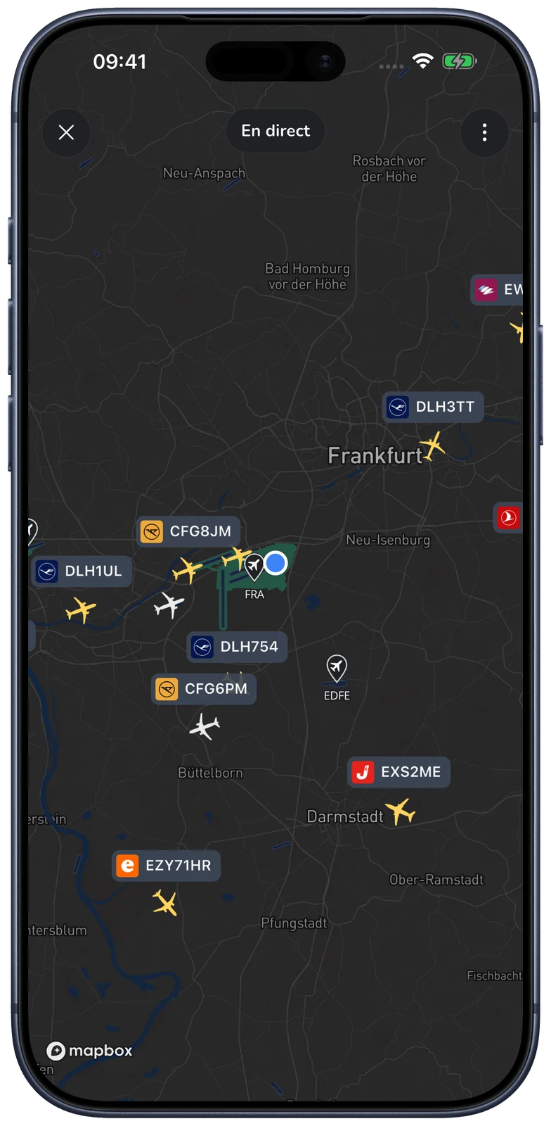 MODE 1090 · Explorez la carte des vols en direct