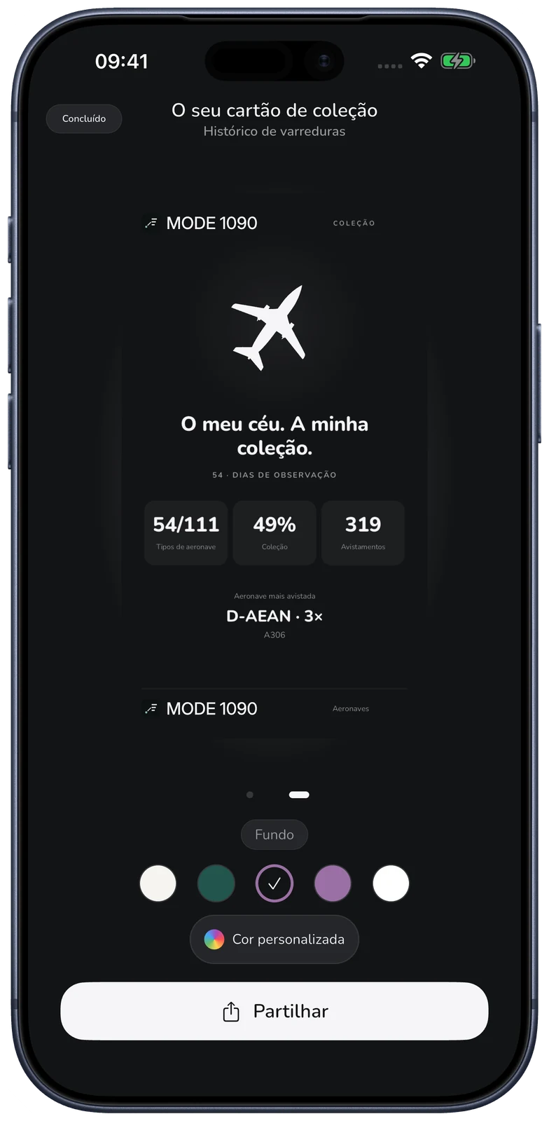 MODE 1090 · O seu cartão de coleção