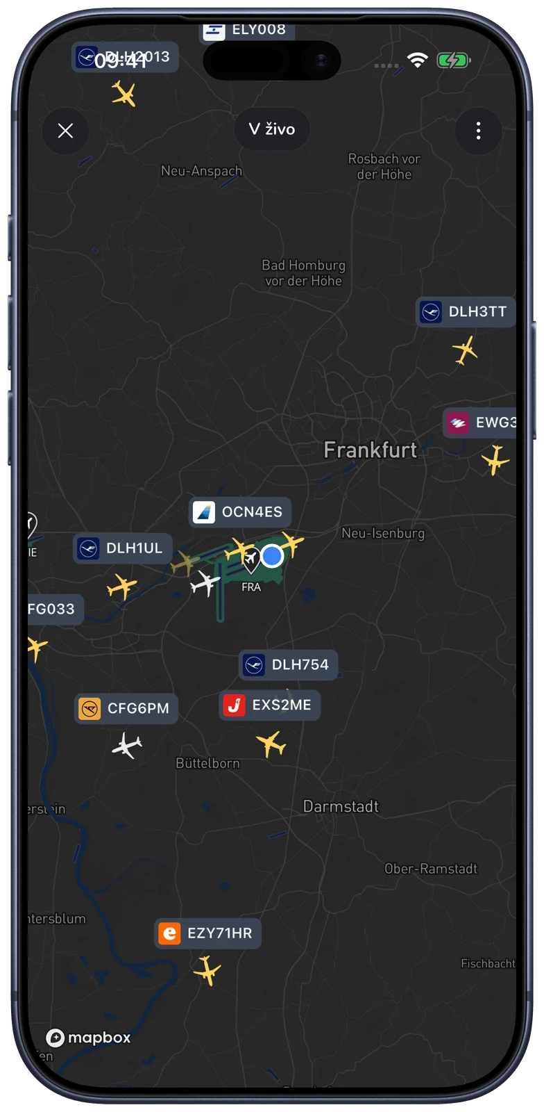 MODE 1090 · Raziščite zemljevid letov v živo